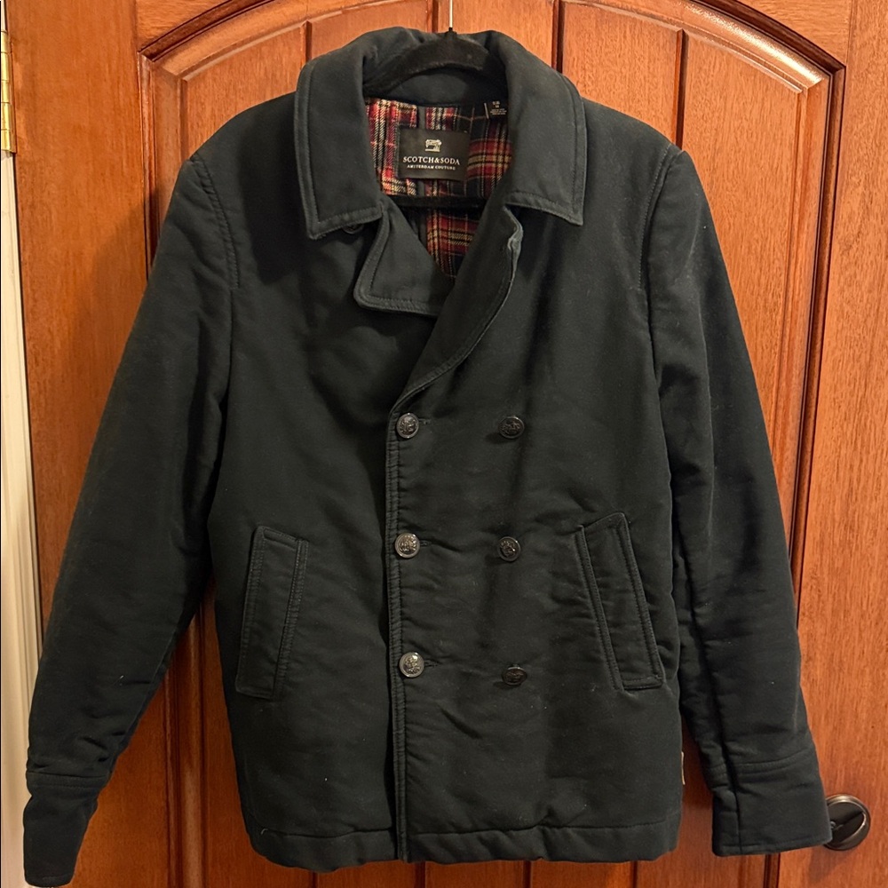 Scotch & Sofa Flannel Lined Pea Black Pea Coat Men Medium